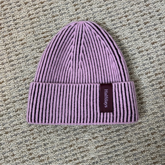 Halfdays Merino Beanie Striped 100% Wool Winter Hat Pink Purple - Picture 5 of 8